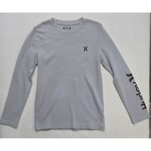 Hurley Boys Long Sleeve Top Size 10/12 Gray‎ Waffle Knit Logo Shirt